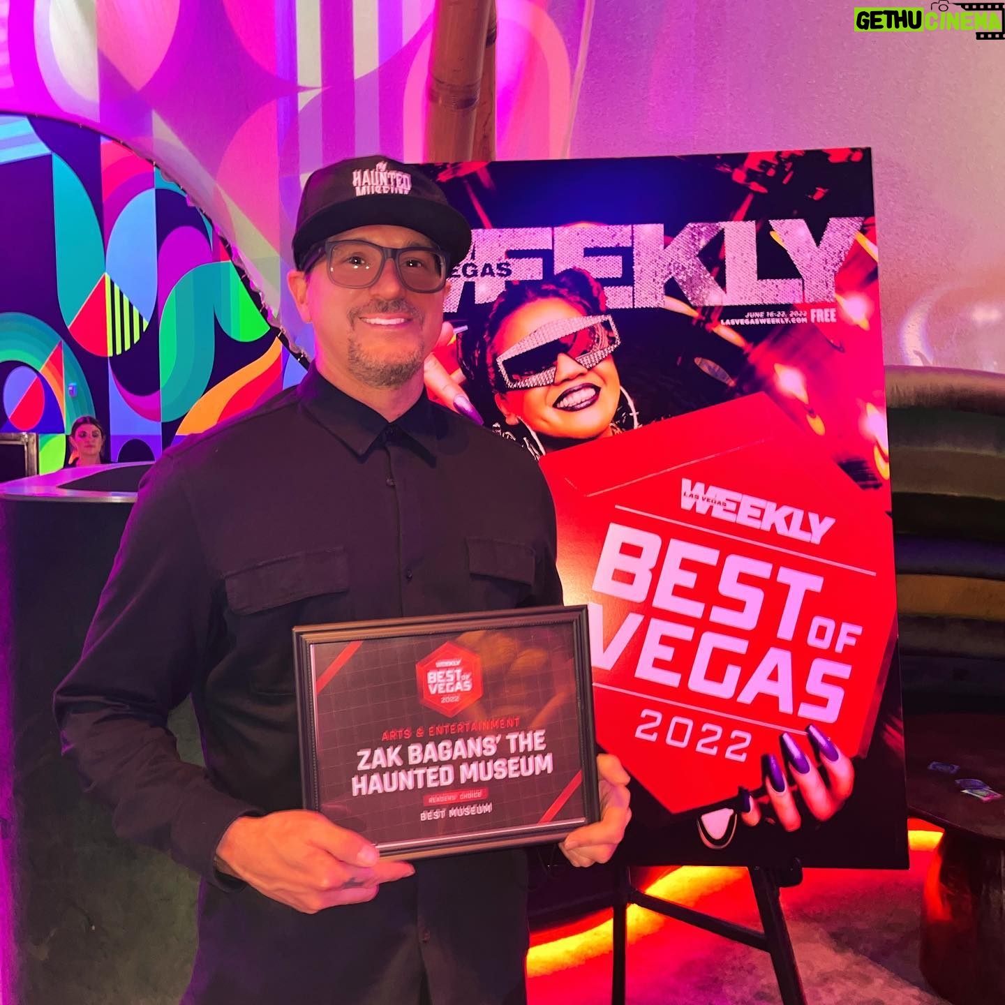 Zak Bagans - 54.4K Likes - THANK YOU to @lasvegasweekly for naming The Haunted Museum “Best Museum” in Las Vegas!!….awesome awards ceremony they held at Area 15 last night. I also want to thank ALL of our guests who travel from around the world to visit, my incredible staff and all the fans who continue to show their support! Huge honor