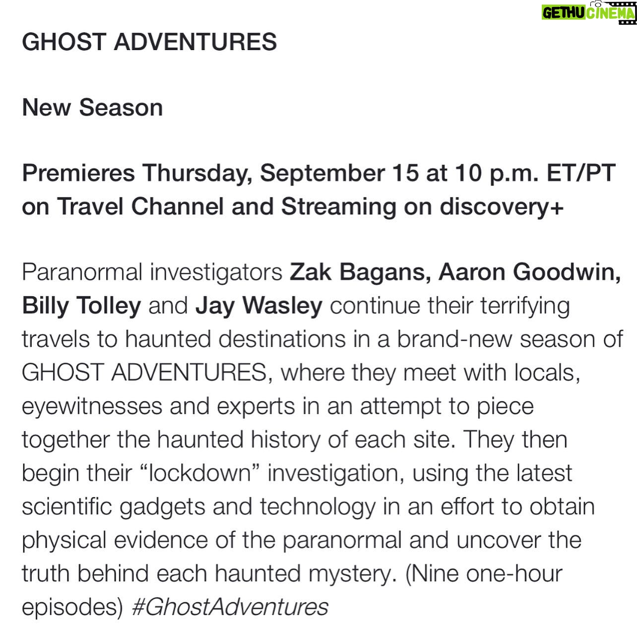 Zak Bagans - 43K Likes - #Ghostober All-New Premieres: @discoveryplus @travelchannel : #GhostAdventures 👻 9/15 #HalloweenWars 🎃 @foodnetwork 9/18 #GADevilsDen 👹 9/29 #TheHauntedMuseum3RingInferno 🤡 2-hour Movie 10/31