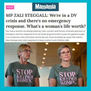 Zali Stegall Instagram - Too many women are being killed by men, current and former intimate partners or strangers, and the response from all levels of government is just not good enough. It is a national crisis and there cannot be any more business as usual. We need a step change and crisis response to keep women and children safe. With @zoedaniel and many others, calling for urgent action!

#enoughisenough #stopkillingwomen 
#domesticviolence 
🔗 in bio or at mamamia.com.au/zali-steggall-domestic-violence-motion/