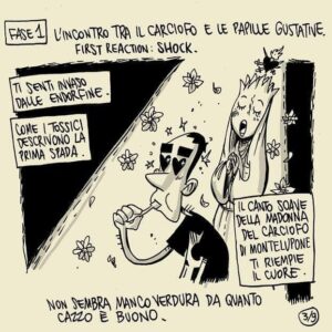 Zerocalcare Instagram - Siccome ho fatto le analisi ed erano quelle di un panda anziano mi hanno levato carne ova latte pasta e devo mangiare un botto di verdura, cerco di usare quest'esperienza per aiutare e mettere in guardia il prossimo.