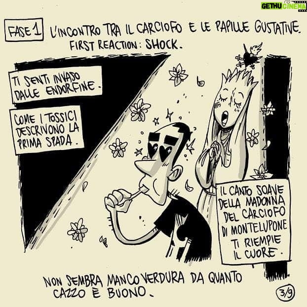 Zerocalcare - 203.9K Likes - Siccome ho fatto le analisi ed erano quelle di un panda anziano mi hanno levato carne ova latte pasta e devo mangiare un botto di verdura, cerco di usare quest'esperienza per aiutare e mettere in guardia il prossimo.