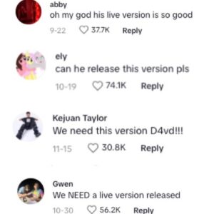 d4vd Instagram - Romantic Homicide Live Version - December 8th 🥀 

You guys have been going CRAZY for this version since the beginning of the year 😭 sorry i didn't drop it sooner but its 5 days away now ❤️

Thank you for so much love on tour, this one is special 🥹