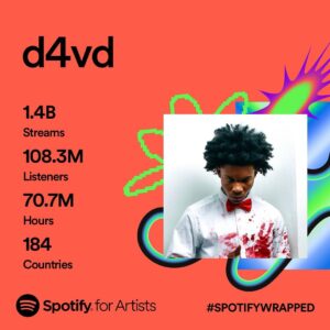 d4vd Instagram - EXCUSE ME WHAT??? YOU GUYS ARE INSANE I LOVE UUUU 😭❤️

i want to kiss and hug each and every person that took the time out of their DAY to listen to an 18 year old alt kid cry over a guitar for a whole year 😖😖 You all mean the world to me and i wouldn't be here without you guys 🥹 

Thank you so much for the gift of 2023, I will not let you down I promise