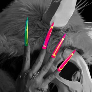 Acid Betty Instagram - 👁️‍🗨 Squinting at these AI images with hidden words like... Been there, done that before they could even spell AI! 🙄🌀✨

But guess what, fierce fam? You've got the chance to win BIG in this week's $1 raffle, featuring the NEON Party Monster Palette AND all 11 (ELEVEN) UV Reactive Liquid Liners! 🔮🎨

Oh, and speaking of artistry, let's talk about @vie.lette 's mind-blowing nail designs. She's been crafting those by hand (literally!) long before the rest caught on! 🙌🎉💅🏻✨

Don't miss out on this epic UV extravaganza. Head over to unicornskincosmetics.com/raffle to enter (link also in BIO along with other fab resources), and let's make your neon makeup fantasies come true! 🦄💄🌈 #NeonPartyMonster #RaffleTime #unicornspoopglitter #VieletteNails