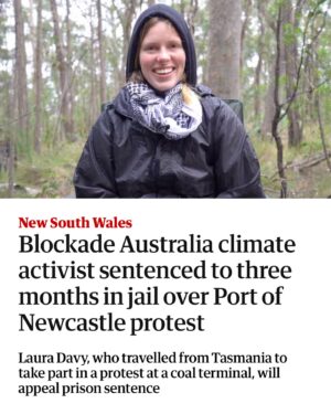 Adam Bandt Instagram - Solidarity, Laura. You’re an inspiration.

Laura took part in a nonviolent direct action at Newcastle coal port with Blockade Australia ⚠️

I support them. The science supports them. 

We know we cannot continue to mine & burn coal if we’re to avoid the worst impacts catastrophic climate change.

But Laura’s been sentenced to 3 months jail under NSW’s draconian anti-protest laws, rightly sparking concern from @amnestyaustralia and @humanrightslawcentre . 

There is one reason why Labor & the Liberals have passed 49 laws restricting the right to protest over the past two decades: it works.

And because these polluters donate big to the major parties - they’re not happy either.

The Greens will continue to fight to repeal these anti-protest laws wherever we can. 

Strength to you, Laura. 

The political establishment may be running a protection racket for the fossil fuel corporations, but we’ve got your back ✊

Note: Laura has been granted bail - if you’d like to support them head over to @blockade.australia 🧡