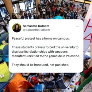 Adam Bandt Instagram - These students bravely forced the university to disclose its relationships with weapons manufacturers tied to genocide in Palestine. 

They deserve to be honoured, not punished. 

Peaceful protests has a home on campus.
