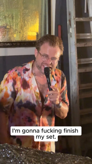 Adam Conover Instagram - Lost my mind doing standup in the pouring rain in Bushwick. Thank you @wackyshacknyc for the profound catharsis