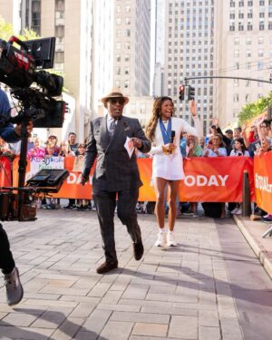 Al Roker Instagram - 3x @olympics #goldmedalist @gabbythomas was on our @todayshow plaza and went #roundthehorn with me as you can see in the photos by @photonatr