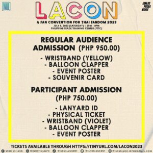Alan Campana Instagram - Papunta na kami! ☀

We’ll have so much fun at this year’s biggest Thai Fandom Fan Convention, #LACON2023! Happening this July 8, (5 PM), at the PTTC. 

Let’s see each other soon!

Tickets are available at https://tinyurl.com/LACON2023

#LaConFanConvention2023
#HitBiteLoveinMNL2023