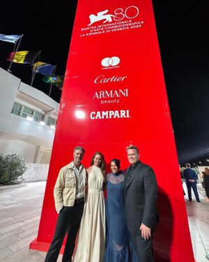 Alan Powell Instagram - Amazing time at the #venicefilmfestival celebrating HITMAN with @bryciemarie @swbarnett and @lizyuja — we missed you @vickyp487 

Such an honor to be partnering with Richard Linklater and the whole team on this picture.. film is great, reviews have been amazing and the evening was beautiful.