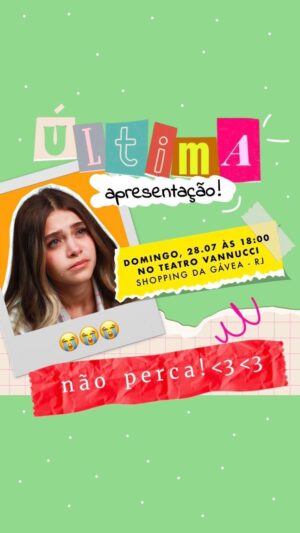 Alana Cabral Instagram - Amanhã, dia 28/07, domingo, é a nossa última apresentação!!! Você não pode perder! Garanta seu ingresso no @sympla ! Ingressos à partir de R$20,00! Não perca! NOSSA ÚLTIMA APRESENTAÇÃO!!!