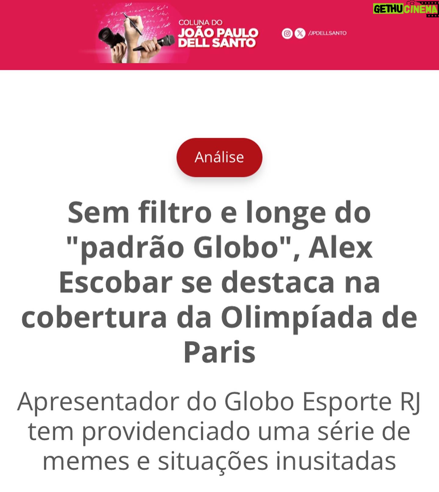 Alex Escobar - 7K Likes - Obrigado, João Paulo @sitenatelinha ! Que bom que se identifica, curte, entrou na brincadeira. Compartilhamos o gosto pela leveza e bom humor. Seu texto me deixou muito feliz! Quanto à moça da nota zero, não levo pro coração. É o seu trabalho e seu direito não se identificar. Mas tenho que dizer, não deve ser uma boa companhia pra tomar um cafezinho.
