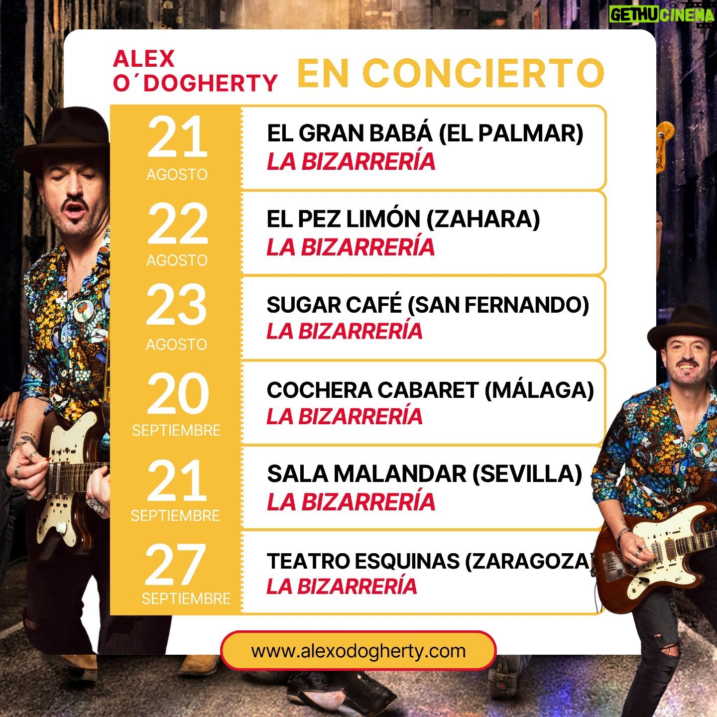Álex O'Dogherty - 236 Likes - 📢 Gira LA BIZARRERÍA 2024 en concierto (fechas confirmadas):
enlaces en la bio.
21 AGO 📌 EL PALMAR 👉 (entrada gratuita)
22 AGO 📌 ZAHARA 👉 (entrada gratuita)
23 AGO 📌 SAN FERNANDO 👉 (próximamente info)
20 SEPT 📌 MÁLAGA 👉 https://bit.ly/la_cochera_la_bizarreria
21 SEPT 📌 SEVILLA 👉 https://bit.ly/labizarreria_salamalan...
27 SEPT 📌 ZARAGOZA 👉 https://bit.ly/zaragoza_la_bizarreria...
#labizarreria #alexodogherty #concierto #vuelamivoz