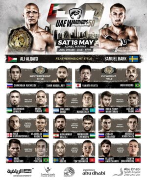 Ali Al-Qaisi Instagram - UAEW50 is right around the corner, and it’s shaping up to be one for the books! Three title fights on the line? You know it’s gonna be legendary! 

🏆 - @alqaisimma vs @samuelbark
🏆 - @alkhasov_77 vs @tahir__abdullayev
🏆 - @yamatof0813 vs @iagoribeiromma

9 - @jakhongir_jumaev14 vs @andrefialhojr
8 - @emiliano.sordi vs @nurgozhay_diyar
7 - Imam-Shapi Mukhtarov vs @agilanthani
6 - @nika_kupravishvili vs @rudnev_champ
5 - @mohamad_the_future_osseili vs @xamidov_mma
4 - Zubair Zubairov vs @abdullo_khodzhaevv
3 - @arieloliveros69 vs @sorin.sanda
2 - @elin.oberg vs @anelya_toktogonova
1 - @amirzhanov.u vs @mahmedov_syimyk

#UAEW50
#UAEWarriors