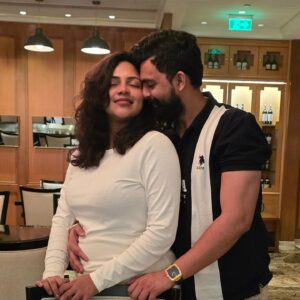 Amala Paul Instagram - Our first Meet anniversary and Ilai's two months celebrated together 🥳❤️🍼🥂 11-08-24 ♾️
🧿🧿🧿

#love
