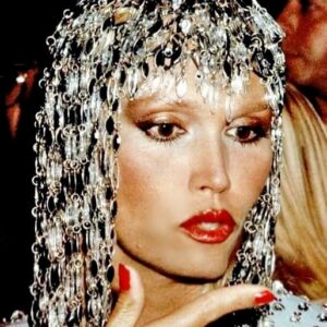 Amanda Lear Instagram - Cleopatra head dress in beads and rhinestones by Paco Rabanne