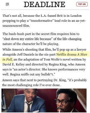 Aml Ameen Instagram - This is my story. At least part of it. And what’s next . 😎💫 @deadline 

A big thank you to @showbaz for this discussion. A premiere interview for me.

Charts my 15 year career in Hollywood. Some great real life moments, like arriving in LA as one the first Brits of my generation to land a 🇺🇸 job. Now it’s often, but back in 2010, it was a big deal.  Growing up with some of my dearest friends illumi, TJ, Jason B, Jay H, Darrell, Rahk.

Living like the Fresh Prince of Bel Air in @francesfisher  pool house 😁  To staying with Kathy Bates during the Harry’s Law years.  Reflecting upon this time, it’s mad I left my home comforts and national notoriety to pursue a goal in a whole other country at 23. Glad I did.

Baz, you’ve really written a love letter about a portion of my life & career. A few moments missing, mainly the great love stories👸🏾, but I’ll save that for my movies 📝✍🏾

Enjoy the swipe.
Link in bio

Big love

AA 👊🏾 🖤

1-13