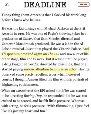 Aml Ameen Instagram - This is my story. At least part of it. And what’s next . 😎💫 @deadline 

A big thank you to @showbaz for this discussion. A premiere interview for me.

Charts my 15 year career in Hollywood. Some great real life moments, like arriving in LA as one the first Brits of my generation to land a 🇺🇸 job. Now it’s often, but back in 2010, it was a big deal.  Growing up with some of my dearest friends illumi, TJ, Jason B, Jay H, Darrell, Rahk.

Living like the Fresh Prince of Bel Air in @francesfisher  pool house 😁  To staying with Kathy Bates during the Harry’s Law years.  Reflecting upon this time, it’s mad I left my home comforts and national notoriety to pursue a goal in a whole other country at 23. Glad I did.

Baz, you’ve really written a love letter about a portion of my life & career. A few moments missing, mainly the great love stories👸🏾, but I’ll save that for my movies 📝✍🏾

Enjoy the swipe.
Link in bio

Big love

AA 👊🏾 🖤

1-13