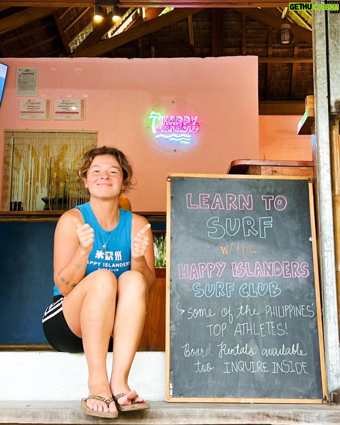 Andi Eigenmann - 145.8K Likes - @happyislanders.surfclub is finally open again! We have a new look, new must-try items on the menu, and new stock of our best- selling merch designs! Send us a DM to order or book lessons, or better yet, come by the shop and hang with us!🌺