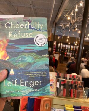 Andrew Peterson Instagram - That’s the wonderful @leifenger up there, reading from his new novel at Nashville’s @parnassusbooks. He’s one of the best writers I’ve ever read, and I’m pausing my current Wendell Berry book to dive into this—which is saying something. Leif’s glimmering stories are made up of sentences that pop like little fireworks, and some of his characters have made a permanent home in my imagination. A new Enger book is cause for celebration. Safe travels, Leif! You’re always welcome here. 

P.S. I managed a not-so-Sneaky-Book-Signing™️ of the @wingfeathersaga books at Parnassus while Jamie held my place in Leif’s signing line.
