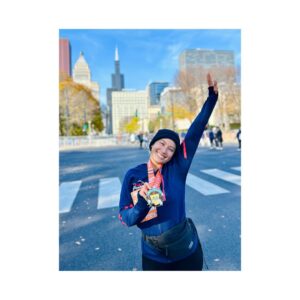Andy Allo Instagram - Baby’s first race! 10k down and this is just the beginning! I can’t believe it. Doing a half marathon next and I’m more excited than ever. 2 months ago I could barely run. I’ll be sharing more of my journey in the coming weeks. 

Thanks @carqueville.md for being my running mate and @wynter_soulstyce for cheering me on the course. Shout out to @gritendurance for getting me race ready! 🙏🏽🥰

#athlete #firstrace #10krun #hotchocolaterun #traithlontraining