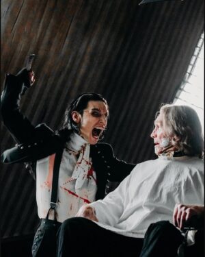 Andy Biersack Instagram - My earliest memory of being scared is hearing “The Ballad of Sweeney Todd” from the original 1979 cast recording. I was both terrified and fascinated by Len Cariou’s portrayal. As a kid, I learned all the lyrics to songs like ‘Johanna’ and ‘My Friends’ and would sing them constantly. The 2007 film by Tim Burton only deepened my obsession and it became my dream to play Sweeney Todd in some capacity. The “Bleeders” music video fulfills this wish in so many ways. A huge thank you to @jensennoen and his incredible team for creating my favorite video we have ever done, to @erikron for helping us craft the song, to my BVB brothers for their passion, creativity and constant hard work, our label @spinefarmrecords for their full fledged support and belief in the concept, and to all of YOU for making it possible for us to do this in the first place. This project is a dream come true.

All BTS photos by @anabeldflux 
Director: Jensen Noen Producers: Phoenix Vaughn   Ruth Devereaux   Ashley Haines
Executive Producers: Frank Borin   Ivanna Borin Production Company: Blesscode Entertainment Production Designer: Albina Kim Director of Photography: Powell Robinson VFX: Alex Verenchyck   Tilt VFX
Colorist: Joseph Bicknell at Company 3
Costume Designers: Orchid Satellite   Elias Martinez Art Directors: Arthur Guimares   Shoaib Shawl 1st AD: Tiffany Waxler Crane Op: Eli Franks Stunt Coordinator: Max Heavenrich Makeup Designer: Sheila Bond
BVB Makeup Artist: Nikki Hernandez Hair Stylist: Phil Saunders BVB Jackets: Saints of the Undead Gaffer: Nate Thompson
Key Grip: Adam Shambour CAST:
Young Sweeney: Carl Eilers Policeman: Al Burke Priest: Robert Sisko Judge: Joseph Lopez Young Girl: Cali Kira Mother: Saskia Baurr