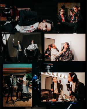 Andy Biersack Instagram - My earliest memory of being scared is hearing “The Ballad of Sweeney Todd” from the original 1979 cast recording. I was both terrified and fascinated by Len Cariou’s portrayal. As a kid, I learned all the lyrics to songs like ‘Johanna’ and ‘My Friends’ and would sing them constantly. The 2007 film by Tim Burton only deepened my obsession and it became my dream to play Sweeney Todd in some capacity. The “Bleeders” music video fulfills this wish in so many ways. A huge thank you to @jensennoen and his incredible team for creating my favorite video we have ever done, to @erikron for helping us craft the song, to my BVB brothers for their passion, creativity and constant hard work, our label @spinefarmrecords for their full fledged support and belief in the concept, and to all of YOU for making it possible for us to do this in the first place. This project is a dream come true.

All BTS photos by @anabeldflux 
Director: Jensen Noen Producers: Phoenix Vaughn   Ruth Devereaux   Ashley Haines
Executive Producers: Frank Borin   Ivanna Borin Production Company: Blesscode Entertainment Production Designer: Albina Kim Director of Photography: Powell Robinson VFX: Alex Verenchyck   Tilt VFX
Colorist: Joseph Bicknell at Company 3
Costume Designers: Orchid Satellite   Elias Martinez Art Directors: Arthur Guimares   Shoaib Shawl 1st AD: Tiffany Waxler Crane Op: Eli Franks Stunt Coordinator: Max Heavenrich Makeup Designer: Sheila Bond
BVB Makeup Artist: Nikki Hernandez Hair Stylist: Phil Saunders BVB Jackets: Saints of the Undead Gaffer: Nate Thompson
Key Grip: Adam Shambour CAST:
Young Sweeney: Carl Eilers Policeman: Al Burke Priest: Robert Sisko Judge: Joseph Lopez Young Girl: Cali Kira Mother: Saskia Baurr