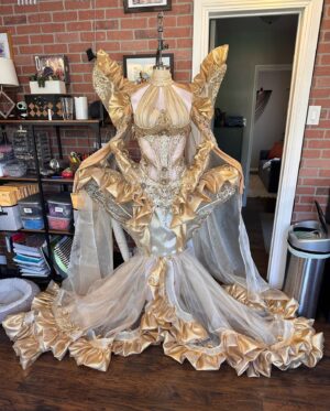 Angeria Paris VanMicheals Instagram - I’ve had so many people ask who is responsible for my gown and hair for the #allstars9 promo!! The gown was designed and constructed by the incredibly talented @howiebofficial and the hair was sculpted by the amazing @hair_by_koji_ichikawa!! The inspiration behind this look was goddess of light 🌟💫 daughter of the sun 🌞 and they both helped me achieve exactly that!!