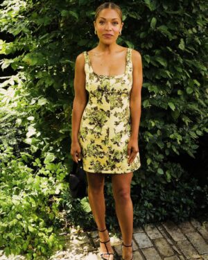 Antonia Thomas Instagram - Thank you to lovely @emiliawickstead and Michelle for the most gorgeous lunch. The Pre-fall collection is an absolute treat (as were the palomas 😉)”

Dress and shoes @emiliawickstead
Bag @lunier.paris 
Earrings @alighieri_jewellery 
Styling @hollyevawhite 
Make up @jennifer_makeup 
📸 @darren_gerrish