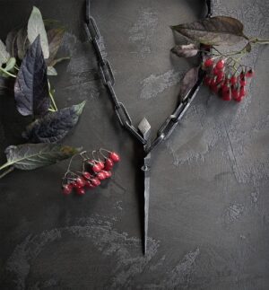 Anu Tera Instagram - • Single Spear Necklace • #anutera #anuterajewellery #spearnecklace #ironjewelry #darkfashion #blacksmithing #gothicfashion