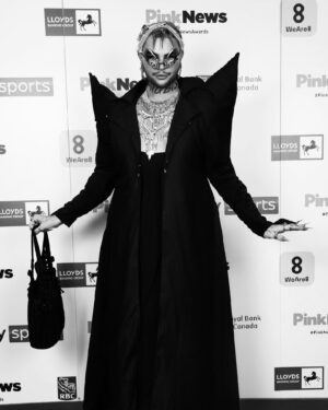 Anubis Finch Instagram - @pinknews 💕💕💕 #PinkNewsAwards thankyou for having me and naming me on your fav looks list!🖤 glasses/nails/armour pieces by me, coat by @malonfashion 💍 got three Halloween looks planned so far but what looks do you guys wanna see me do this spooky season??👀 #ANUBIS #DragRaceUK #PinkNews #CharityKase #DragRace