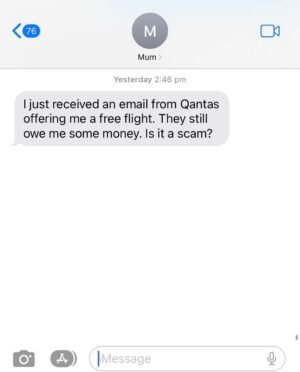 Ash Williams Instagram - Make sure you subscribe to my Mum’s SMS scam alerts. 
P.S anyone else received this email?