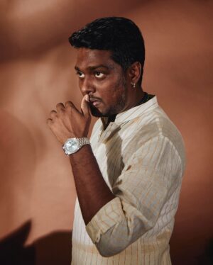 Atlee Kumar Instagram - Pooja vibes

Stylist @jukalker 
Kurta @jade_bymk
And Handwoven silk veshti
Photographer @mohitvaru 
Makeup @avnirambhia