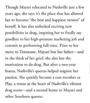 Aura Mayari Instagram - Did an interview with @vogue @elitewaste about the drag ban here in Tennessee. It’s disheartening to see our community being pulled back from the progress we have made the past years. Full article linked in my story.

Originally from Chicago, I moved to Nashville and lived here for two years now. This city changed my life and has allowed me to do what I was supposed to do from the beginning, to be an artist. And this is the happiest I’ve been for the longest time. People always asked why I would move to a conservative state, and it seems like I have an answer for that now.