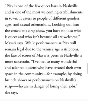 Aura Mayari Instagram - Did an interview with @vogue @elitewaste about the drag ban here in Tennessee. It’s disheartening to see our community being pulled back from the progress we have made the past years. Full article linked in my story.

Originally from Chicago, I moved to Nashville and lived here for two years now. This city changed my life and has allowed me to do what I was supposed to do from the beginning, to be an artist. And this is the happiest I’ve been for the longest time. People always asked why I would move to a conservative state, and it seems like I have an answer for that now.