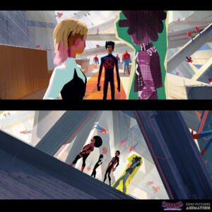Aurélien Predal Instagram - #acrossthespiderverse colorkeys
Walking through the Nueva York Taskforce HQ - introducing Peter Parkedcar, the sentient Spider Car (well done @ninjayuhki for bringing it in the film) and the over dramatic Ben Reilly: “Sorry, I can’t talk right now. I’m thinking about my past”

#acrossthespiderverse #spidermanacrossthespiderverse #spiderversemovie #spiderverse #benreilly #peterparkedcar #hobiebrown #gwenstacy #milesmorales #visdev #visdevart #sonypicturesanimation