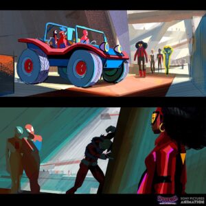 Aurélien Predal Instagram - #acrossthespiderverse colorkeys
Walking through the Nueva York Taskforce HQ - introducing Peter Parkedcar, the sentient Spider Car (well done @ninjayuhki for bringing it in the film) and the over dramatic Ben Reilly: “Sorry, I can’t talk right now. I’m thinking about my past”

#acrossthespiderverse #spidermanacrossthespiderverse #spiderversemovie #spiderverse #benreilly #peterparkedcar #hobiebrown #gwenstacy #milesmorales #visdev #visdevart #sonypicturesanimation