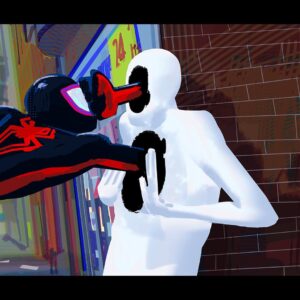 Aurélien Predal Instagram - #spidermanacrossthespiderverse 
“My Name is Miles Morales” sequence color keys. It was a very fun sequence to work on - a bit more realistic that what I’m used to paint, with mostly coloured grey and muted colours for the fight with spot images. 

The first image, outside the shop, is heavily based on @tlamdoods ‘ amazing design painting of that set, here the light is just slightly different.

(Only realising now that apparently I forgot to paint some of Spot’s spots on the second image… 😅)

#spiderversemovie #spiderverse #milesmorales #spot #thespot #visdev #animationart #sonypicturesanimation