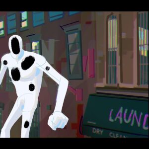 Aurélien Predal Instagram - #spidermanacrossthespiderverse 
“My Name is Miles Morales” sequence color keys. It was a very fun sequence to work on - a bit more realistic that what I’m used to paint, with mostly coloured grey and muted colours for the fight with spot images. 

The first image, outside the shop, is heavily based on @tlamdoods ‘ amazing design painting of that set, here the light is just slightly different.

(Only realising now that apparently I forgot to paint some of Spot’s spots on the second image… 😅)

#spiderversemovie #spiderverse #milesmorales #spot #thespot #visdev #animationart #sonypicturesanimation