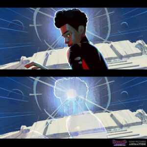 Aurélien Predal Instagram - #spidermanacrossthespiderverse - Last batch of colour keys from the ‘Vertical Train Sequence’ .

That shot with all the spider people was both super fun and challenging to paint: the layout I initially was given only had a generic Spider-Man model duplicated many times. The rough poses and placements were there, but they didn’t have any character specificity. 

I was later given a big pdf with designs (mostly done by @kristaferanka I think) of all the characters the directors wanted to cast in this scene. They were so many! The cool thing is that I could decide where to place each of them in the image in order to get - in my opinion - the best composition possible for that key. Then it was just about finding a way to keep all those character readable and paint it the most efficiently possible, as time was running. Quite glad there was the T-Rex in the cast! Can’t remember though if it’s still there in the final shots… 

(For the shot with Miles falling toward the city, I copy-paste pieces and painted on top of one of @macksztaba ‘s massive Nueva York design painting)

#spiderversemovie #spiderverse #spiderman #spidermantrex #trex #milesmorales #sonypicturesanimation