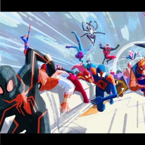Aurélien Predal Instagram - #spidermanacrossthespiderverse - Last batch of colour keys from the ‘Vertical Train Sequence’ .

That shot with all the spider people was both super fun and challenging to paint: the layout I initially was given only had a generic Spider-Man model duplicated many times. The rough poses and placements were there, but they didn’t have any character specificity. 

I was later given a big pdf with designs (mostly done by @kristaferanka I think) of all the characters the directors wanted to cast in this scene. They were so many! The cool thing is that I could decide where to place each of them in the image in order to get - in my opinion - the best composition possible for that key. Then it was just about finding a way to keep all those character readable and paint it the most efficiently possible, as time was running. Quite glad there was the T-Rex in the cast! Can’t remember though if it’s still there in the final shots… 

(For the shot with Miles falling toward the city, I copy-paste pieces and painted on top of one of @macksztaba ‘s massive Nueva York design painting)

#spiderversemovie #spiderverse #spiderman #spidermantrex #trex #milesmorales #sonypicturesanimation