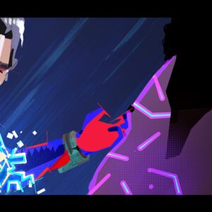 Aurélien Predal Instagram - More of Miguel VS Miles - Vertical Train sequence lighting keys for #spidermanacrossthespiderverse !

Most of the lighting keys are painted over the CG layout/previs shots so at that stage the characters are in temporary poses and have no expressions yet! By the time those shots got animated I already painted the sequence- Looking back at those I wish I had been more proactive and at least open Miguel's mouth to make the overall images less stiff looking! 😅

In those keys I also had to explore the look of the under-layers of Miguel' suit when it gets damaged. We eventually went for a webbing with kind of colourful old tv noise artefacts which works great in the final movie shots!

#spiderversemovie #spiderman2099 #acrossthespiderverse #miguelohara #milesmorales #visualdevelopment #animationart