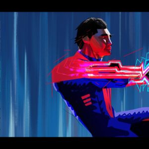 Aurélien Predal Instagram - Miguel VS Miles - Vertical Train sequence lighting keys for #spidermanacrossthespiderverse 
Swap to see the lighting variants keys for when the billboard screen pass around them, casting colorful light or cast shadows for a few frames.

When I started working on this sequence @wendelldalit already painted some amazing keys for the shots appearing in the first trailer. Those were a great guide in term of global mood and light direction for the painting of the remaining keys of the sequences.

It was a lot of fun to play with the markers aesthetic and construction lines for the background of the 2099 world. In this sequence I’ve also been given the task to explore the FX of Miguel’s energy suit for this fight against Miles.

#spiderversemovie #spiderman2099 #acrossthespiderverse #miguelohara #milesmorales #visualdevelopment #animationart
