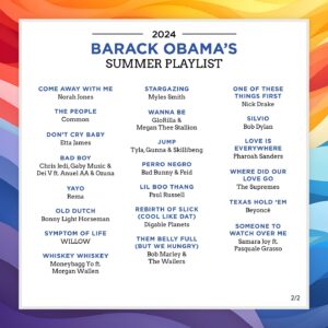 Barack Obama Instagram - With summer winding down, I wanted to share some songs that I’ve been listening to lately – and it wouldn’t be my playlist if it didn’t include an eclectic mix. I hope you find something new to listen to!
