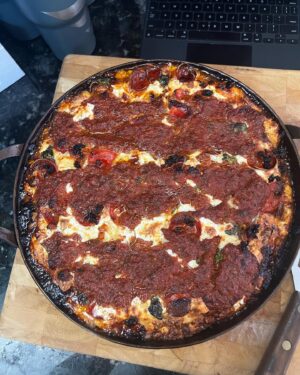Barry Kerch Instagram - Detroit “Style” pizza today.  Scratch made all the way down to the crust.  Before the purists crucify me, yes I know it’s the wrong pan.  I thought I still had my traditional square pan, but I was mistaken.  Therefore I used my @smitheyironware pan instead.  Voila!  Still tasted like motor city heaven.  Maybe this is the new Jacksonville style pizza!

#shinedown #campaignagainstnegativity #pizza #detroitpizza #detroit #jax #smitheyironware