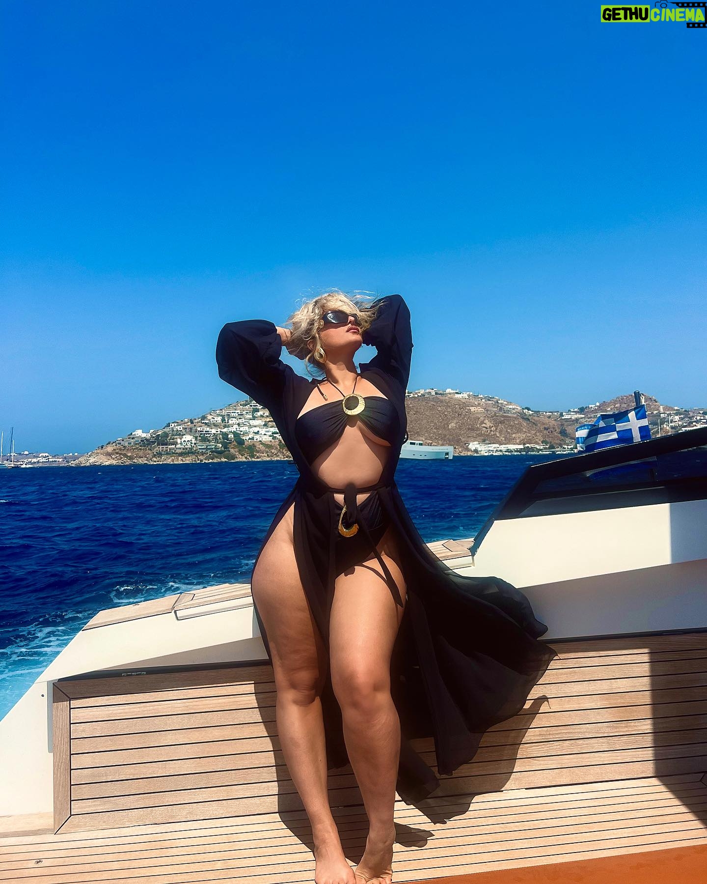 Bebe Rexha - 448.1K Likes - Mykonos for the first time ever. Thank you @soulaliakou @cavotagoomykonos for taking such good care of us. Can’t wait to be back.