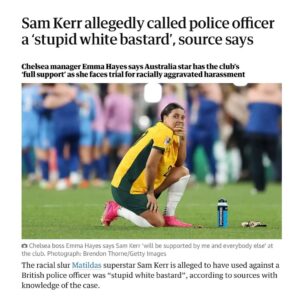 Benjamin Law Instagram - There is going to be so much tedious, braindead commentary over whether what Sam Kerr said to a British police office is racist, over the next few weeks. 

Before we weigh in, can we agree that racism is a form of oppression and abuse of power? (Or, as @renieddolodge memorably pointed out, “prejudice plus power” equals racism.)

Is “white bastard” a prejudiced thing to say? Yes. Do we want kids calling each other “white bastard” in the playground? No. 

But that’s not what happened here. 

In this situation, who was oppressed and who was in power? A white British police officer or a brown woman disputing a taxi fare?

As an Indian-Australian woman, Sam Kerr would know what racism is – intimately. This ain’t it.