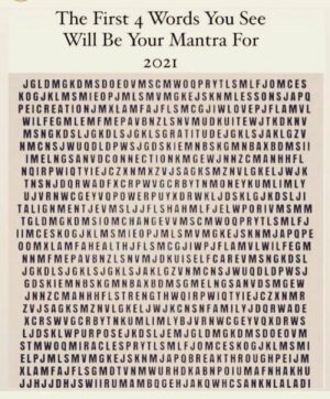 Bethann Hardison Instagram - Happy New Year to All 🎉🎊 

‘If 2020 didn’t bring the Hustle out of you, it ain’t  in you.” posted recently by @diddy.
I couldn’t agree more.

Meanwhile check this out what I recently discovered. Perhaps you can do better then me and discover four words, my eyes only mastered two. 

Meanwhile my mantras are a few that have been with me many years that I have kept. 
If you can let me know what you un-cover.
Meanwhile may the pandemic ease up and we the people win the war with conscious living. And vaccines are the lethal weapon.
❤️
