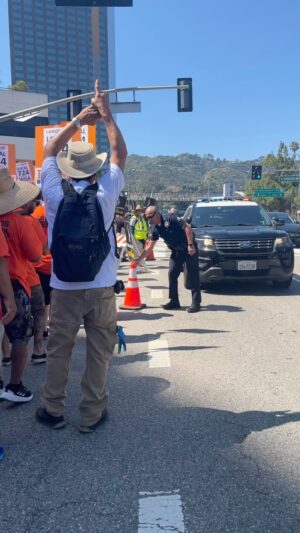 Bex Taylor-Klaus Instagram - we deserve a safe space to strike. NBCUniversal robbed us of that. so Department of Transportation gave us two street lanes to picket in, instead. LAPD pushed the cones well into the lane line, taking some of our much needed space to strike! 

thank you WGA and SAG-AFTRA captains for keeping us safe today! #SAGAFTRA #SAGAFTRASTRIKE #SAGAFTRASTRONG #strike