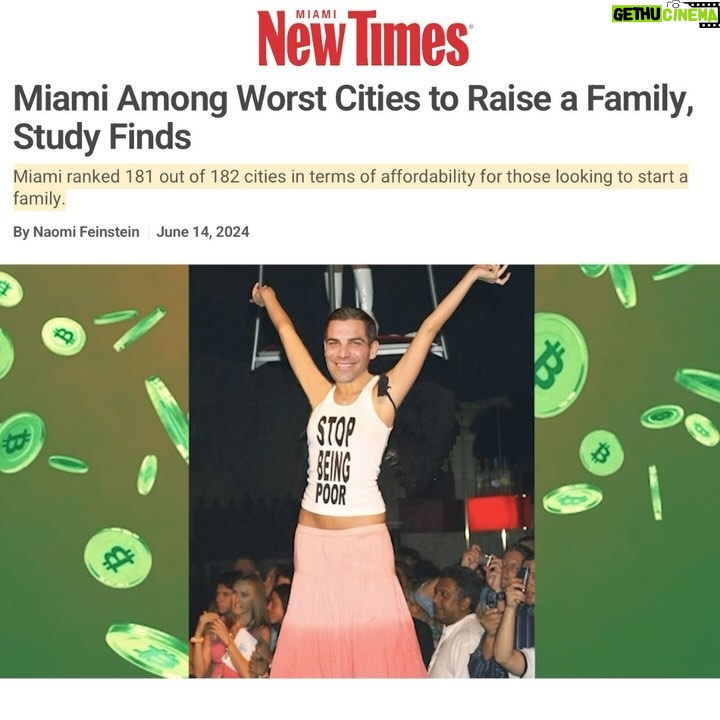 Billy Corben - 3 Likes - According to a new study, Miami is among the worst U.S. cities to bring up a family, ranking 156 out of 182. #BecauseMiami
WalletHub rated cities using 40 key metrics across five categories: “family fun,” “health and safety,” “education and child care,” “affordability,” and “socioeconomics.”
Out of the 182 cities, Miami ranks at 181 for affordability and 161 for socioeconomics.
But we are not alone among South Florida cities at the bottom of the list: Fort Lauderdale ranked 161 and Hialeah at 168.
“Fremont, California topped the overall rankings with Overland Park, Kansas, and Irvine, California rounding out the top three for best cities to raise the fam. Pembroke Pines is Florida’s highest ranked city at 40 on the list, with Tampa and Orlando not far behind,” according to Miami New Times.
Pero ¡Tranquilo, bro! Miami Mayor Ponzi Postalita (aka Francis Suarez) has a plan: STOP BEING POOR!